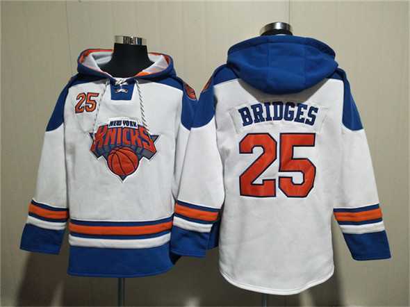 Men's New Yok Knicks #25 Mikal Bridges White Lace-Up Pullover Hoodie,We sell and wholesale Men's New Yok Knicks #25 Mikal Bridges White Lace-Up Pullover Hoodie on line form chian!